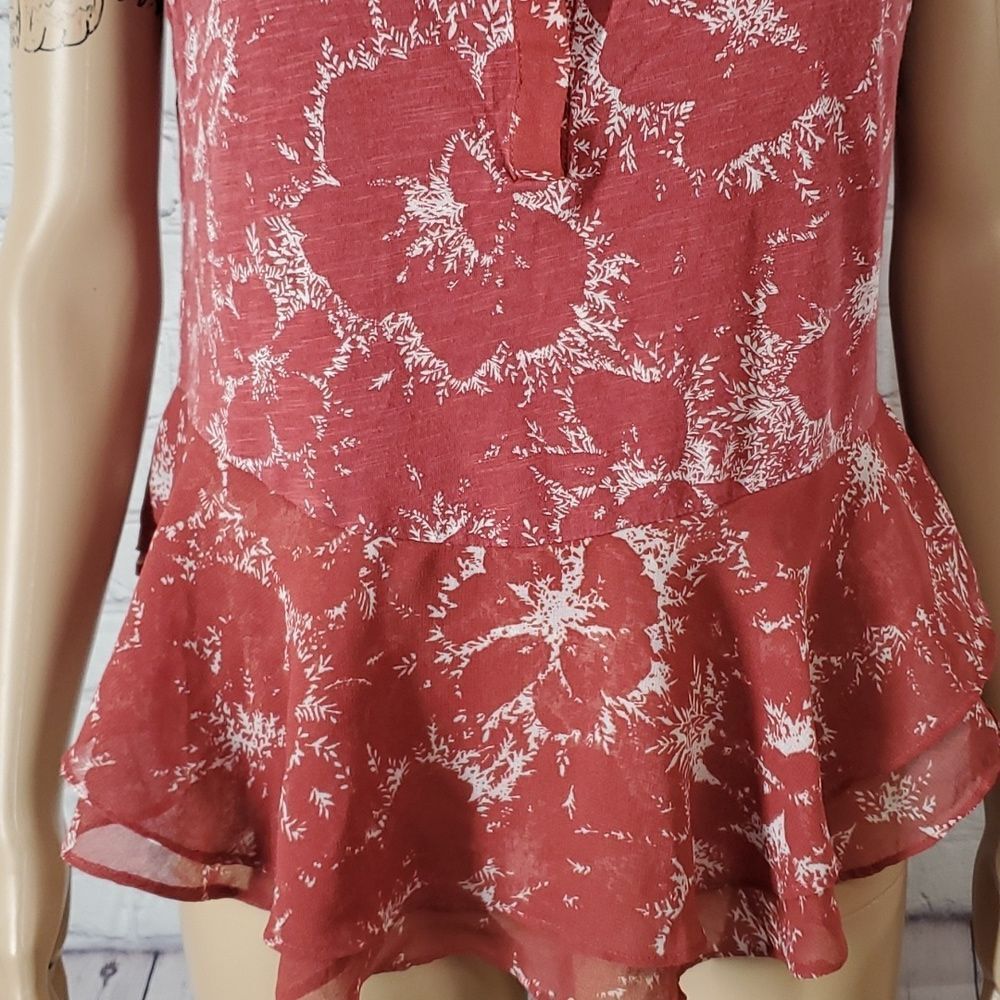 Lucky Brand Sleeveless Terracota Floral Poppies Flowy Button Neck Tank Sz M - Picture 7 of 14